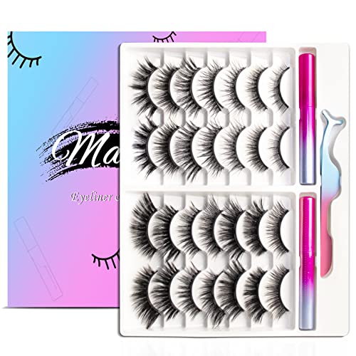 Magnetic Eyelashes Kit - 14 Pairs with Magnetic Eyeliner & Tweezers