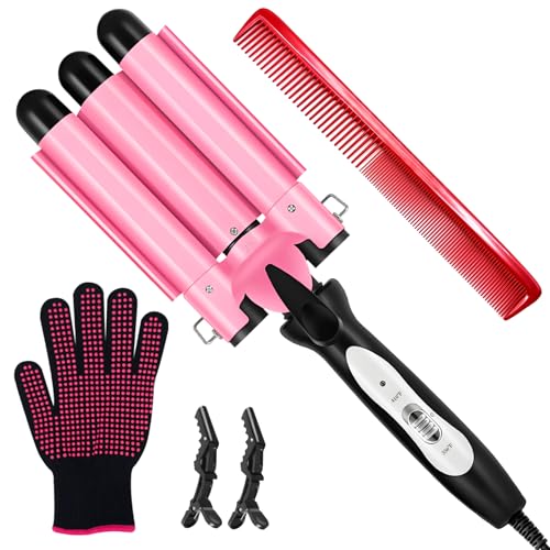 3 Barrel Ceramic Curling Iron for Natural Waves - Dual Voltage, 2 Temp Settings