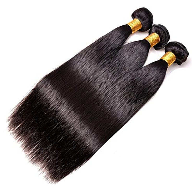 DiexrLamx Natural Black Straight Human Hair Bundles - 3 Pack