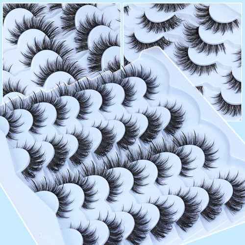 Manga Lashes Wispy Mink Lashes Natural Look Anime False Eyelashes with Spikes 14 Pairs Natural Fake Eyelashes like Lash Extension Cat Eye Lashes Pack by TNFVLONEINS