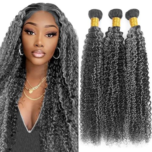 Jerry Curly Wave Bundles P1B/Grey Human Hair Bundles 10 12 14 Inch Human Hair 3 Bundles Unprocessed Brazilian Virgin Quick Weave Human Hair Extensions For Black Women