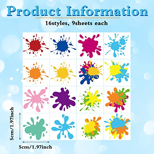 Maitys 144 Pieces Paint Party Splash Temporary Tattoos Artist Paint Tattoos Stickers for Art Party Favors Creative Slime Birthday Decoration Supplies Apparel Accessories