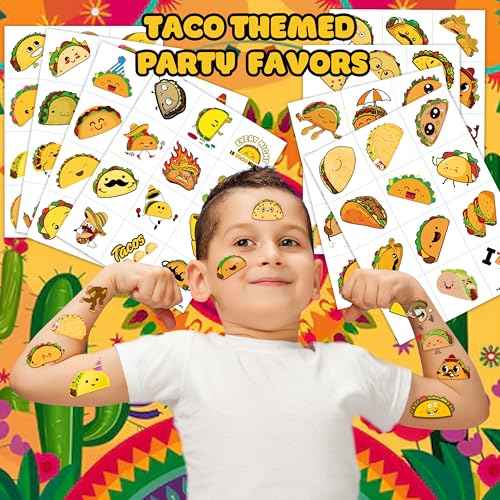 96 PCS Taco Bout Love Birthday Party Decorations Favors Supplies Pre-Cut Temporary Tattoos Decor Mexican Fiesta Taco Twosday Tuesday Stickers For Boys Girls Gift School Prizes Rewards