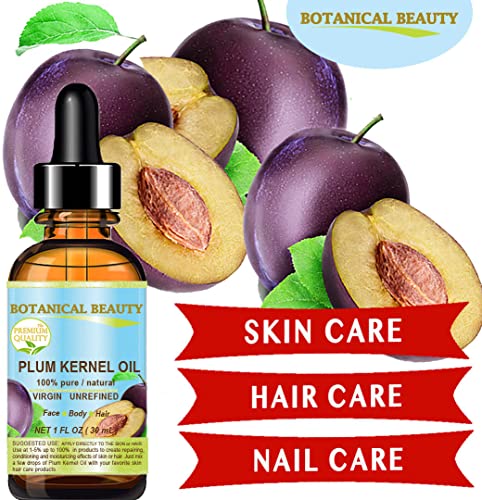 Botanical Beauty French PLUM KERNEL OIL 100% Pure Natural Virgin Unrefined Cold Pressed Carrier Oil 0.33 oz- 10 ml for Face, Skin, Hair, Lips, Nails. Skin SuperFood. Face moisturizer Oil