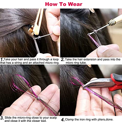 YOOONXI Black Hair Tinsel Kit - 1200 Strands, Heat Resistant Extensions
