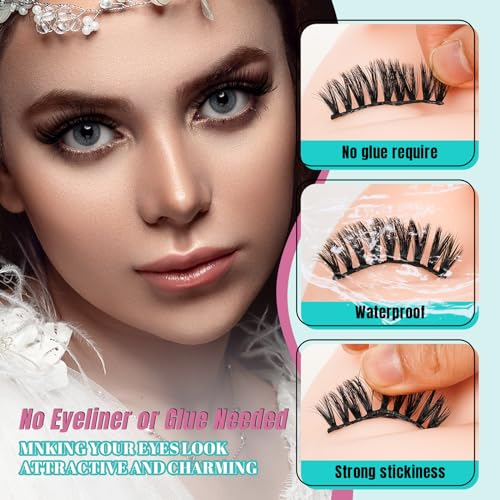 Self Adhesive Eyelashes No Glue Needed, Lash Clusters 8 Pairs Reusable Adhesive Eyelashes,Waterproof Wispy Lashes with Tweezer for Lash Extension at Home by AMZGlRL(4styles-07 D-mix 8-17mm)