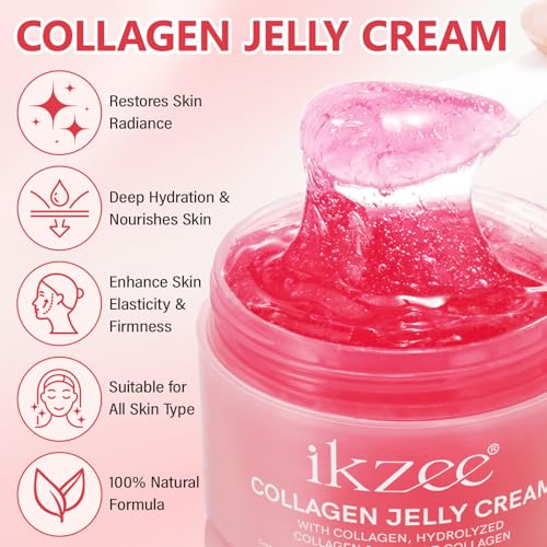 Collagen Jelly Cream - Instant Face Lift & 24h Hydration - Korean Skincare with Hydrolyzed Collagen - No Artificial Colors, 3.38 Fl Oz - Real Results, Transform Your Skin