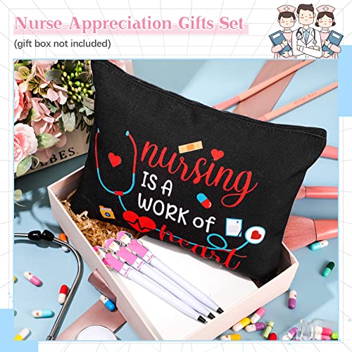 LEIFIDE 24 Pcs Nurse Appreciation Gifts for Women Nurse CNA Week Gift Include 12 Canvas Makeup Cosmetic Bag with Zipper and 12 Ballpoint Pen Accessories for Work Assistant(Adorable Style)