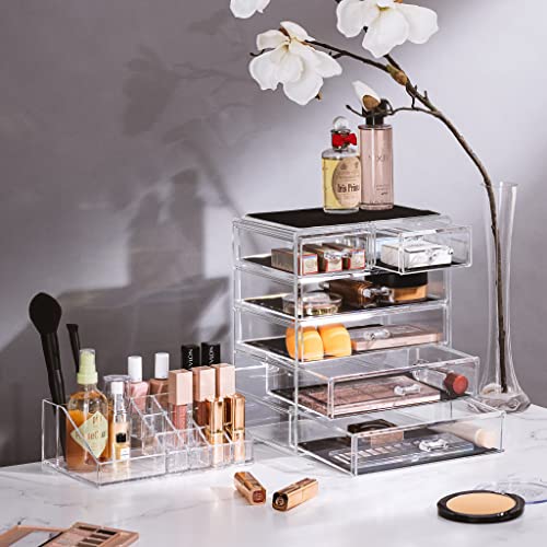 Sorbus 6-Drawer Acrylic Makeup Organizer with Brush & Jewelry Storage