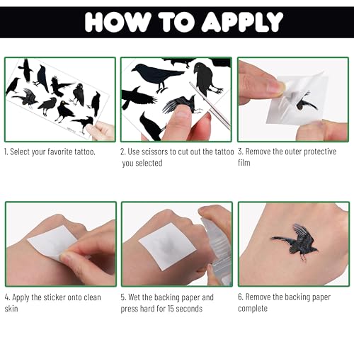 100 PCS Raven Crow Temporary Tattoos for Kids Halloween