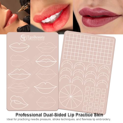 TgoBeauty Realistic Silicone Lip Training Pad with 10 Different Lip Shapes Lip Embroidery Practice Skin for Permanent Makeup (1pc Pink Pad with White Outline)