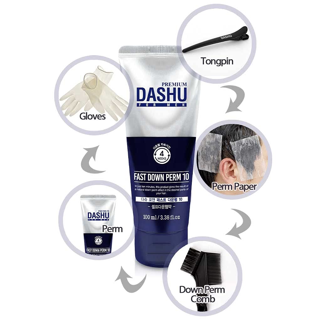 DASHU Premium Fast Down Perm 3.5 oz | Instant Hair Tamer Hair Straightener Cream for Half Curly Hair | Hair Styling Side Down Perm Cream for Short & Strong Side Hair | Hair Perm Kit for Men Hair Care