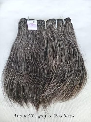 Clytie Raw Straight Salt and Pepper Gray Human Hair Bundle - 6IN