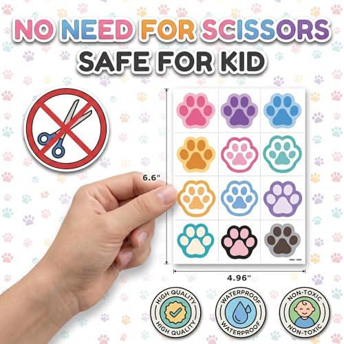 96 Pcs Dog Cat Paw Print Temporary Tattoos for Kids