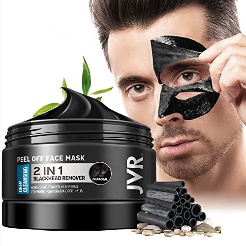 JVR Blackhead Remover Mask + Face Scrub for Men + Face Moisturizer Cream Anti Aging Cream, Charcoal Peel Off Black Mask, Facial Mask Purifying and Deep Cleansing for All Skin Types