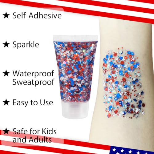 Mysense 4th of July Accessories Set - Sunglasses, Necklaces & Glitter