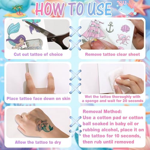Mermaid Temporary Tattoos for Kids - 10 Sheets 90+ Designs