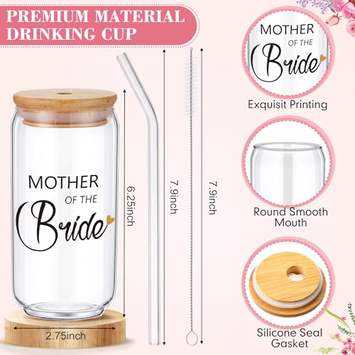 Paterr 8 Pcs Mother of the Bride and Mother of the Groom Gifts Set Canvas Tote Bag Drinking Glass Cups Makeup Bags Mirror