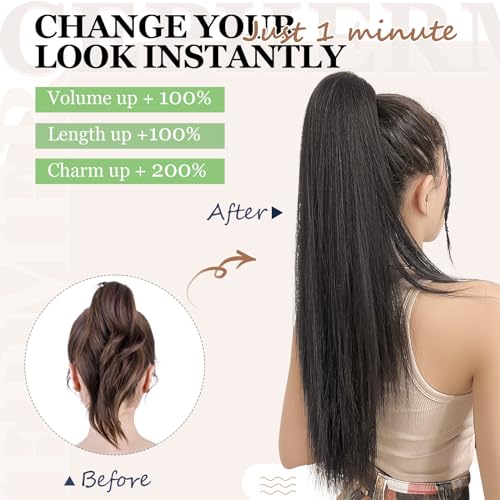 Cephermer 18" 20" Clip-In Ponytail Extension - Curly & Straight Synthetic Hairpiece in Light Brown & Ash Blonde