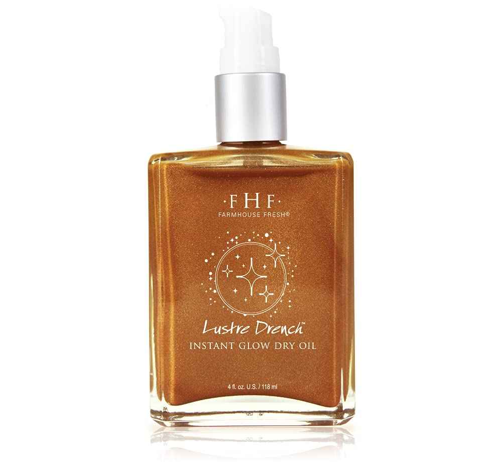 FarmHouse Fresh Lustre Drench Instant Glow Dry Oil, Vitamin K Body Oil, Lightweight Golden Shimmer, Fast-Absorbing, 4 Fl Oz