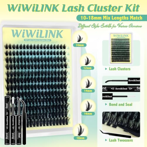 Lash Clusters Kit 10-18mm D Curl Fluffy Eyelash Extensions with Bond & Seal