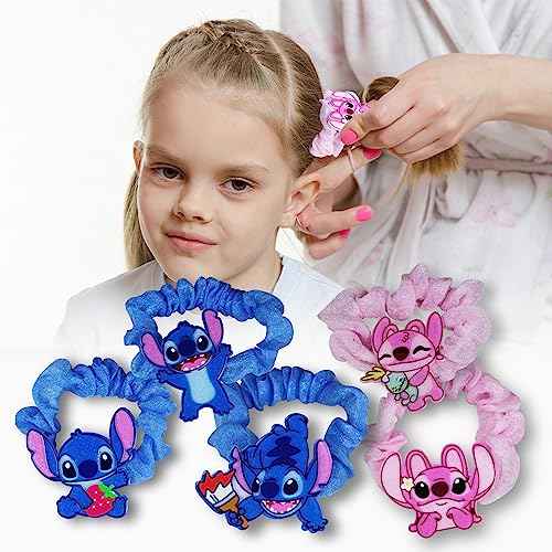 Cartoon Stich Hair Ties for Girls, Kids, Toddlers and Women, Elastic Hairbands with Character Design, 5 Pack