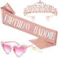 Rose Gold Birthday Decorations Set with Sash, Crown & Sunglasses for Women