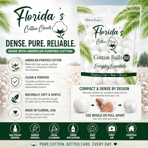 Pure USA Cotton Balls (100 Count) - Soft & Absorbent for Beauty & First Aid