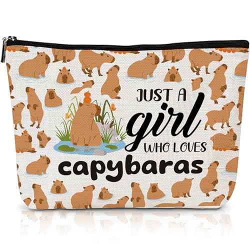 Capybara Gifts Makeup Bag - Capybara Gifts for Animal Lovers, Capybaraa Stuff Accessories, Just A Girl Who Loves Capybaraa Cosmetic Bag, Christmas Birthday Present for Women Girls Friends