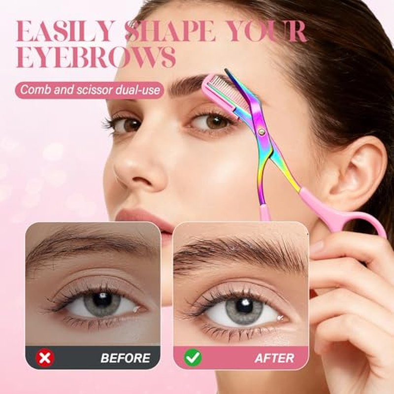 2-in-1 Eyebrow Trimmer Scissors with Comb - Stainless Steel