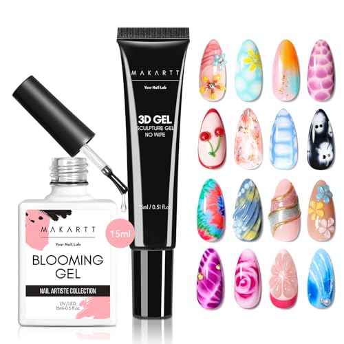 Makartt Blooming Gel & 3D Gel Nail Art Kit: Clear DIY Nail Art Supplies for Watercolor Marble Spreading Effect & 3D Drawing Molding Sculpture Gems and Decoration, UV LED Soak Off 15ml