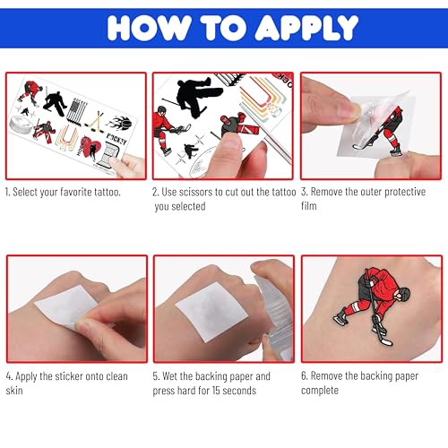 96PCS Ice Hockey Temporary Tattoos - Sport-Themed Birthday Party Supplies, Cute Decorations, Party Favors, Gifts for Boys & Girls, Classroom Prizes, Winter Ideas