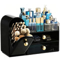 HBlife Makeup Organizer with Drawers & Brush Holder - Black & Gold