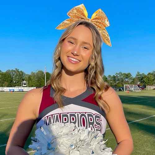 CN 7" Glitter Cheer Hair Bows for Cheerleader Gold Large Ponytail Holder Elastic Band Handmade for Cheerleading Teen Women Girls College Sports 1pcs