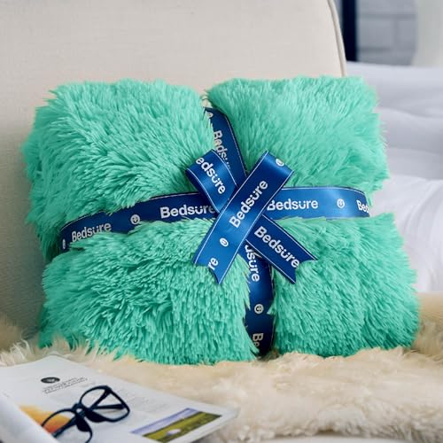 Bedsure Soft Fuzzy Faux Fur Blue Throw Blanket – Cozy, Fluffy, Plush Sherpa Fleece Blanket, Furry, Shaggy Blanket for Couch, Bed, Sofa, Thick Warm Blankets for Women, 50x60, 640 GSM