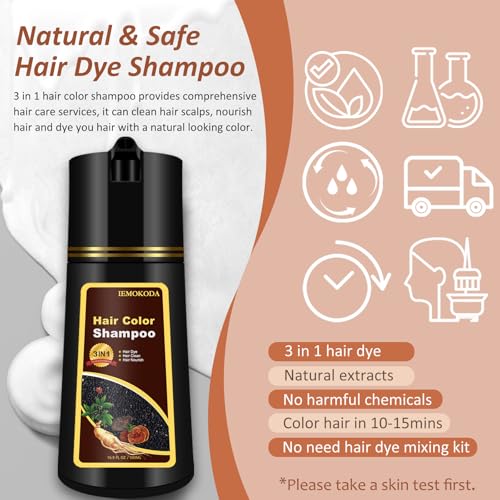 Onilyua 3-in-1 Black Hair Dye Shampoo - Long-Lasting Gray Coverage