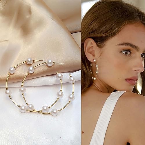 Boho Pearl Hoop Earrings for Women - Open Circle Design