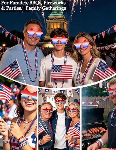 4th of July Patriotic Accessories Set - Glitter Gel, Necklaces & Bracelets