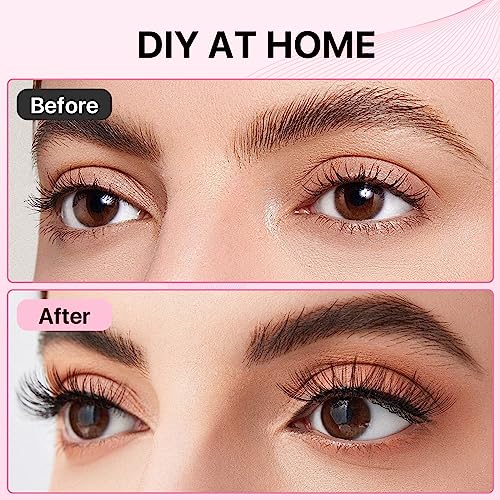 DIY Eyelash Extensions 72 PCs Cluster Lashes Super Thin Band Soft Mixed Tray Wispy Individual Lashes (Fluffy, C-8-16mix)