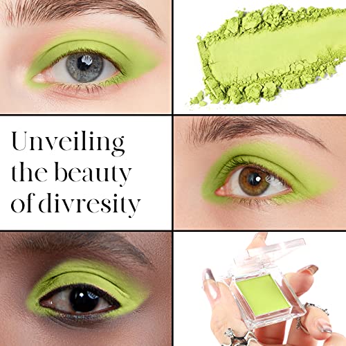 BEPHOLAN Single Matte Bright Lime Green Eyeshadow Palette, High Pigment Longwear Intense Color Eye Makeup Eyeliner,Lime Pop