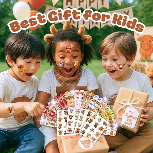 Highland Cow Party Set - 48 Tattoos & 24 Slap Bracelets