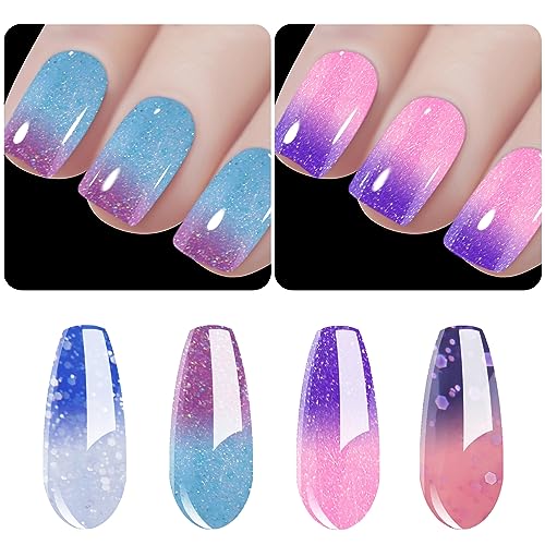 Vishine Gel Nail Polish Set -Color Changing Gel Nail Polish Set Sapphire Blue Purple Pink Laverder Color Changing Gel Polish Soak Off UV LED Thermal Temperature Art C040