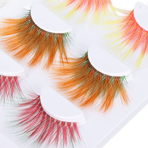 6D Colored False Eyelashes - 5 Pairs Gradient Orange Red Blue