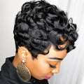 MOONSHOW Short Pixie Wig for Black Women - Curly Synthetic Hair
