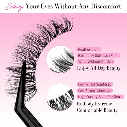 Eyelashes Natural Look False Lashes - Bepholan Fake Eyelashes 5D Super Fluffy False Eyelashes Clear Band Wispy Lashes 3-Pack Faux Mink Lashes(XMZ92)