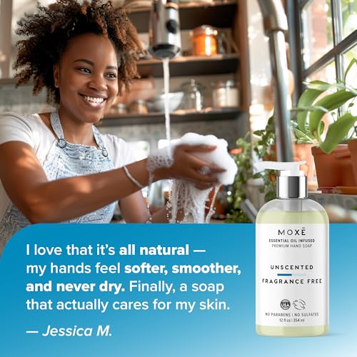 MOXE All Natural Hand Wash ? Unscented Fragrance-Free? Gentle Formula, Organic & Plant-Based ? For Kitchen & Bathroom ? Biodegradable, Vegan, Cruelty-Free, No Sulfates or Parabens ? 12 oz