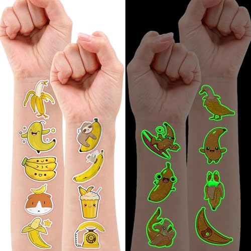Banana Temporary Tattoos 96PCS - 8 Sheets Party Favors