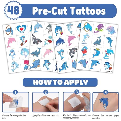 Dolphin Party Favors Bundle - 48 Tattoos & 24 Slap Bracelets