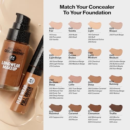 Revlon Liquid Foundation, ColorStay Face Makeup for Combination & Oily Skin, SPF 15, Longwear Medium-Full Coverage with Matte Finish, Caramel (400), 1.0 Oz