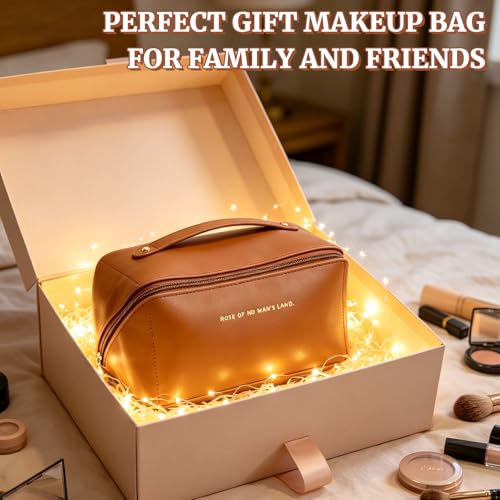 DZZ Large Waterproof Travel Cosmetic Bag for Women - Brown
